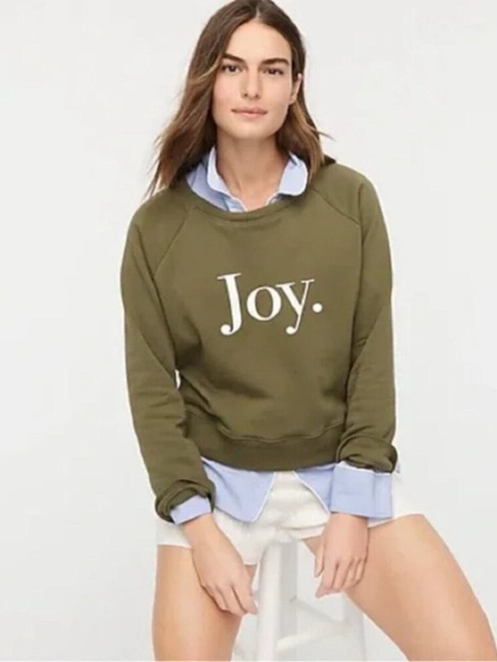 2/$30 J. Crew Joy Sweatshirt in Original Cotton Terry Frosty Olive 2X #A2819